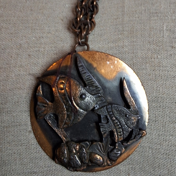 Rare Unsigned 40- 50s Rebajes Sculptural Fish Pendant Necklace - Picture 9 of 12